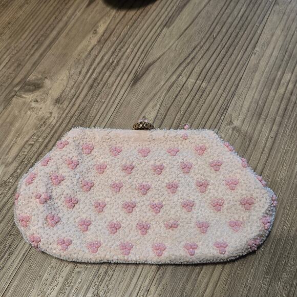 Vintage beaded pink and white floral clutch - Picture 2 of 7